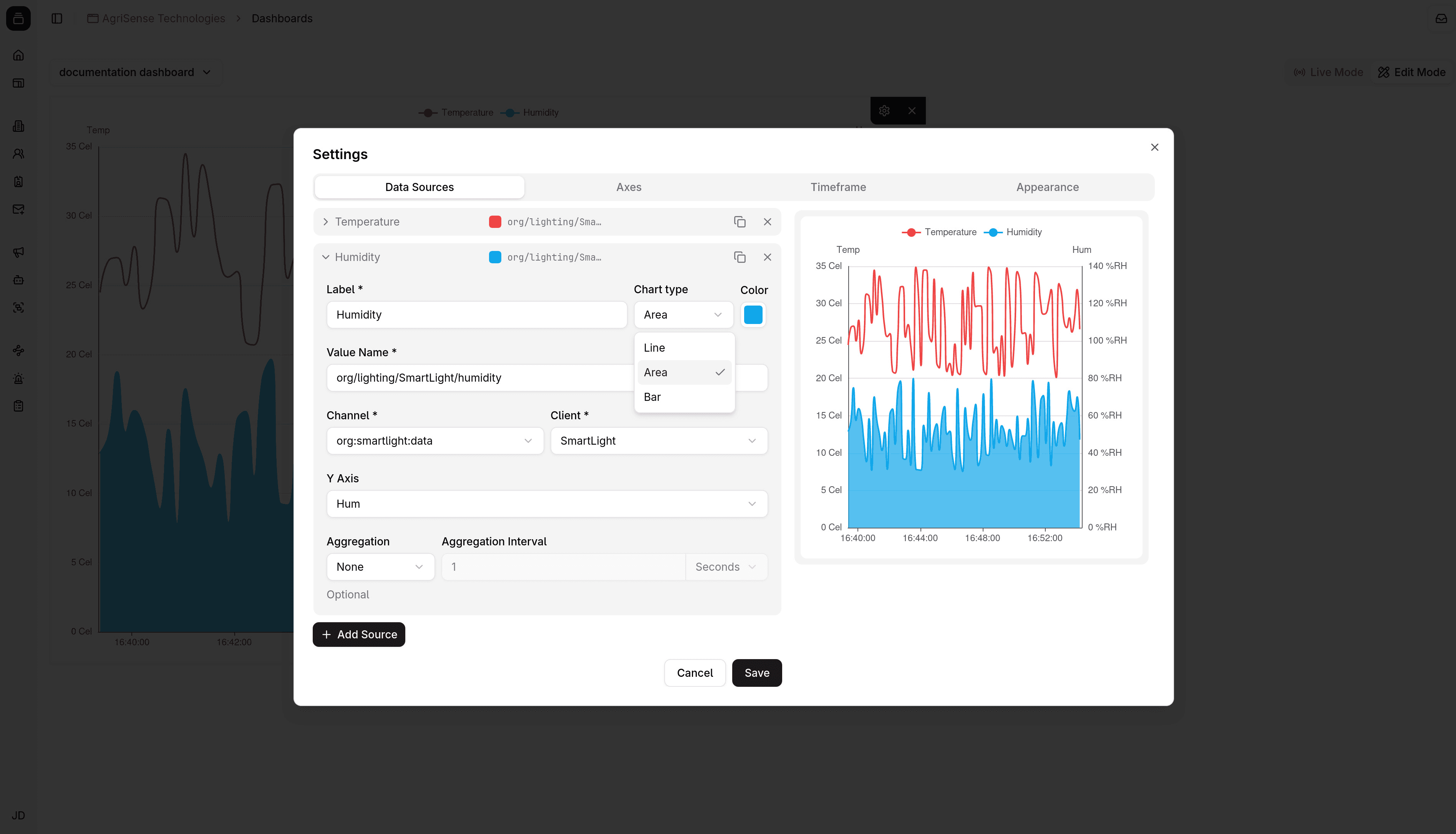 Chart widget area type option