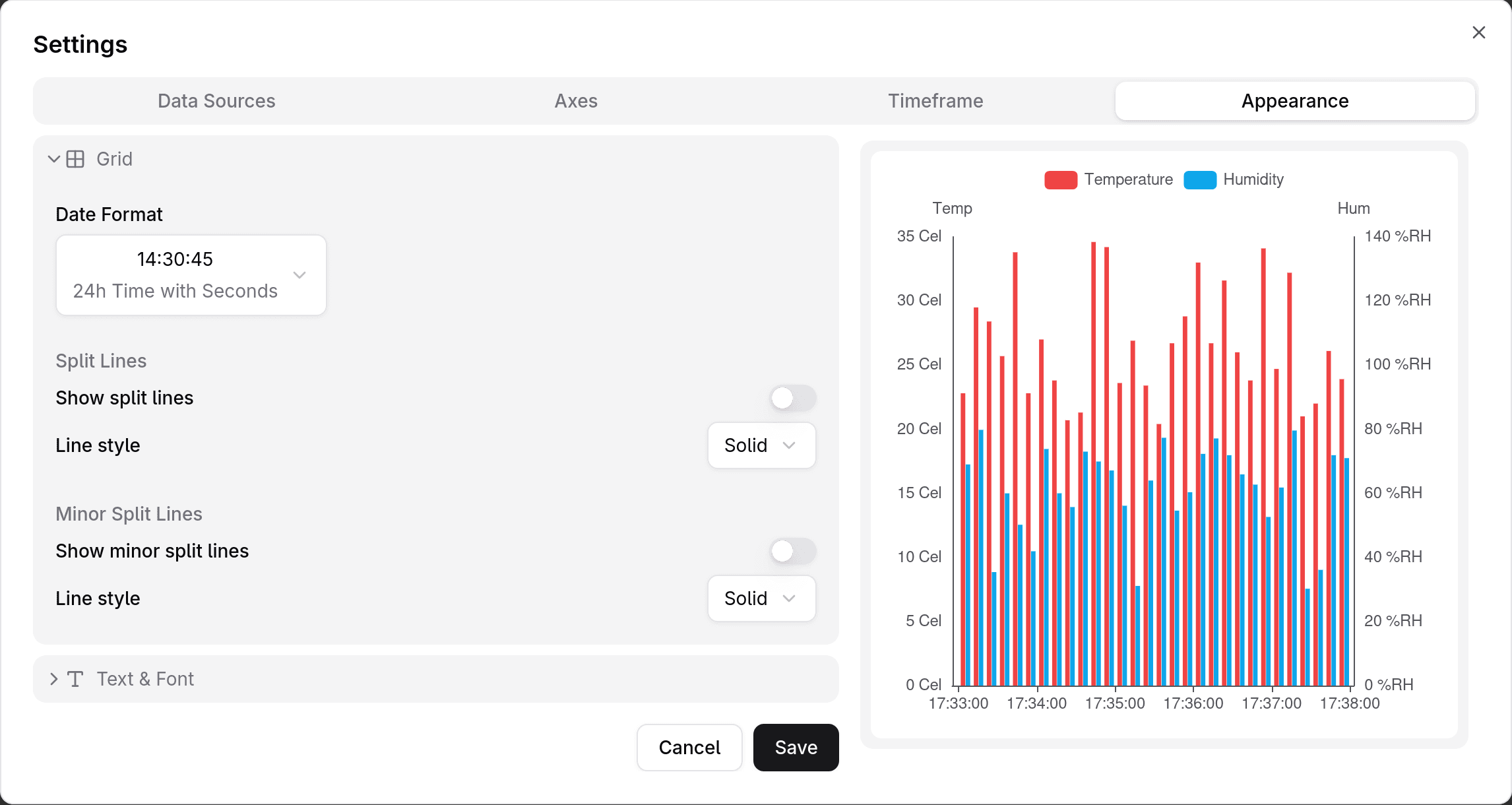 Appearance settings — Grid