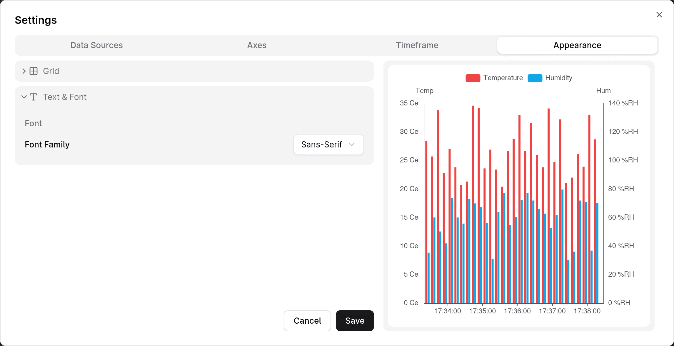 Appearance settings — Text & Font