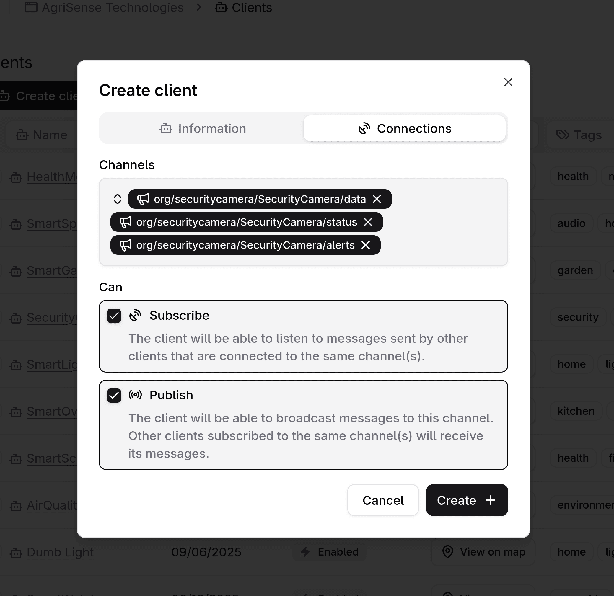 Provision device dialog - connections step.