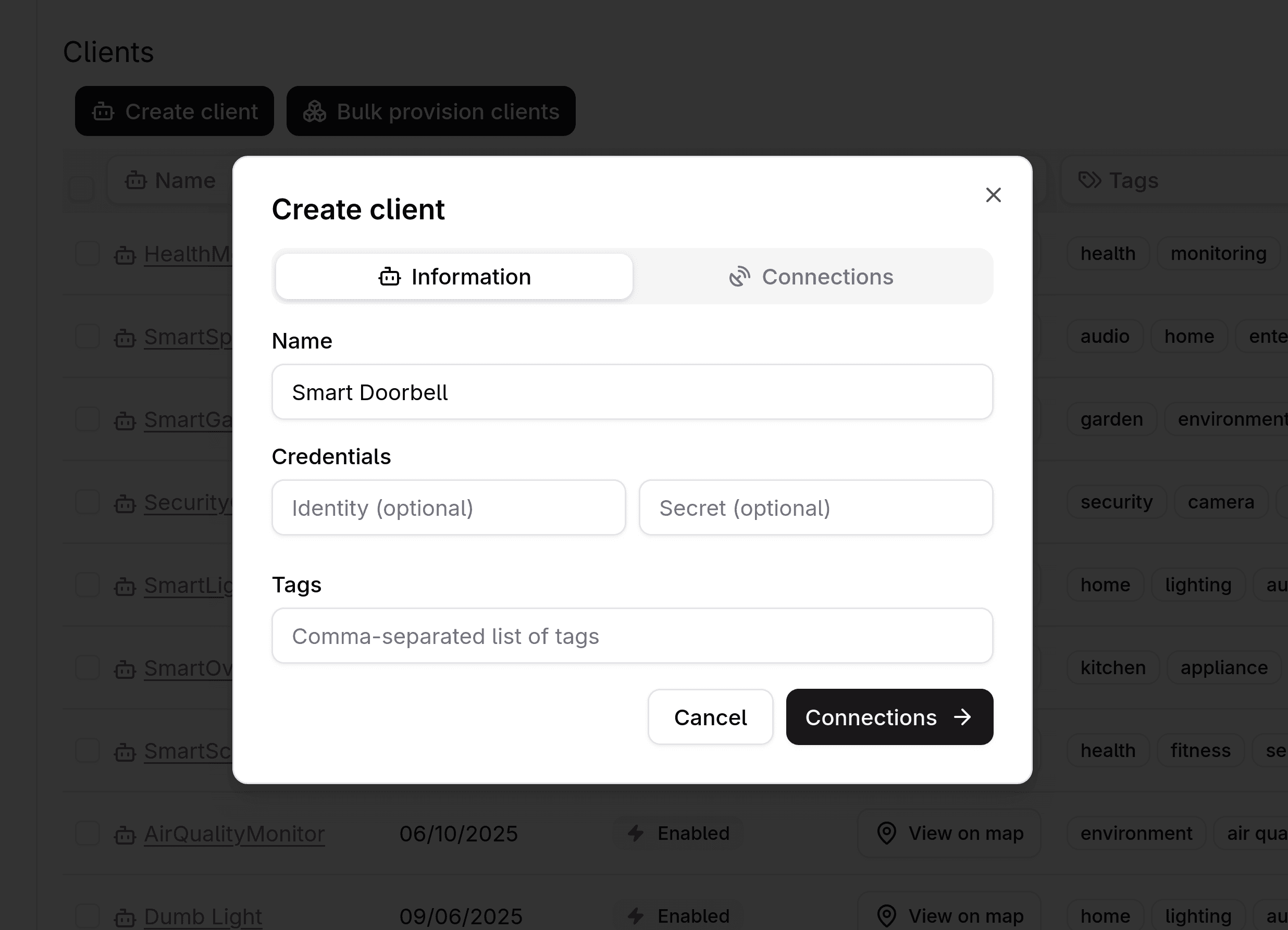 Provision device dialog - information step.