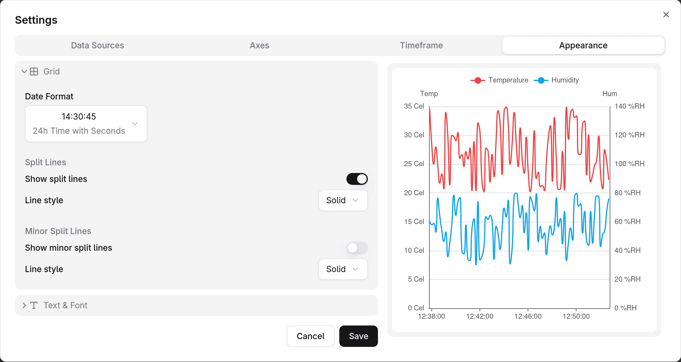 Appearance settings — Grid