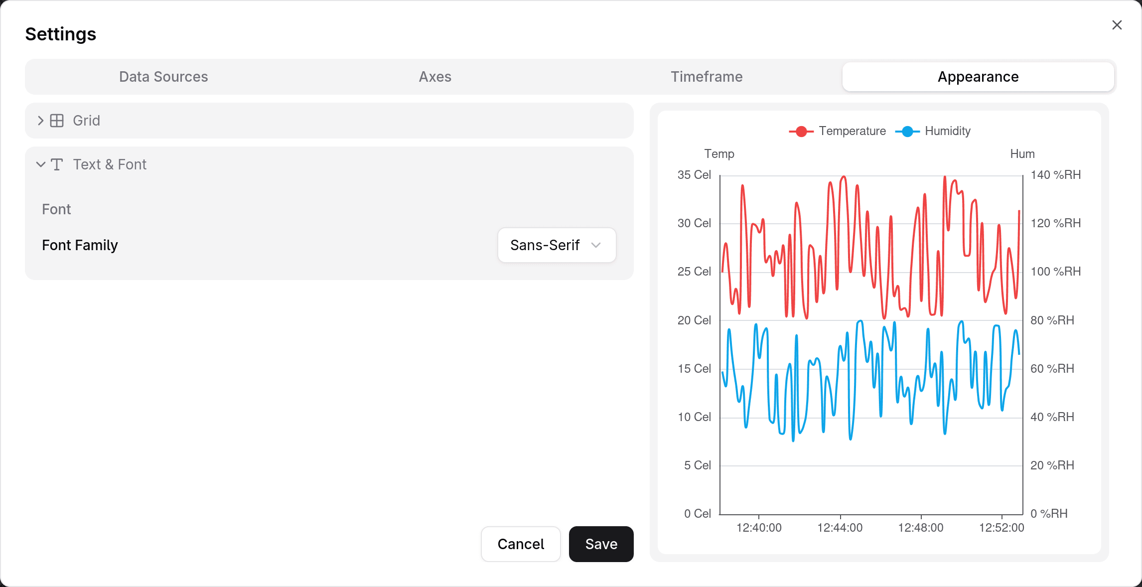 Appearance settings — Text & Font