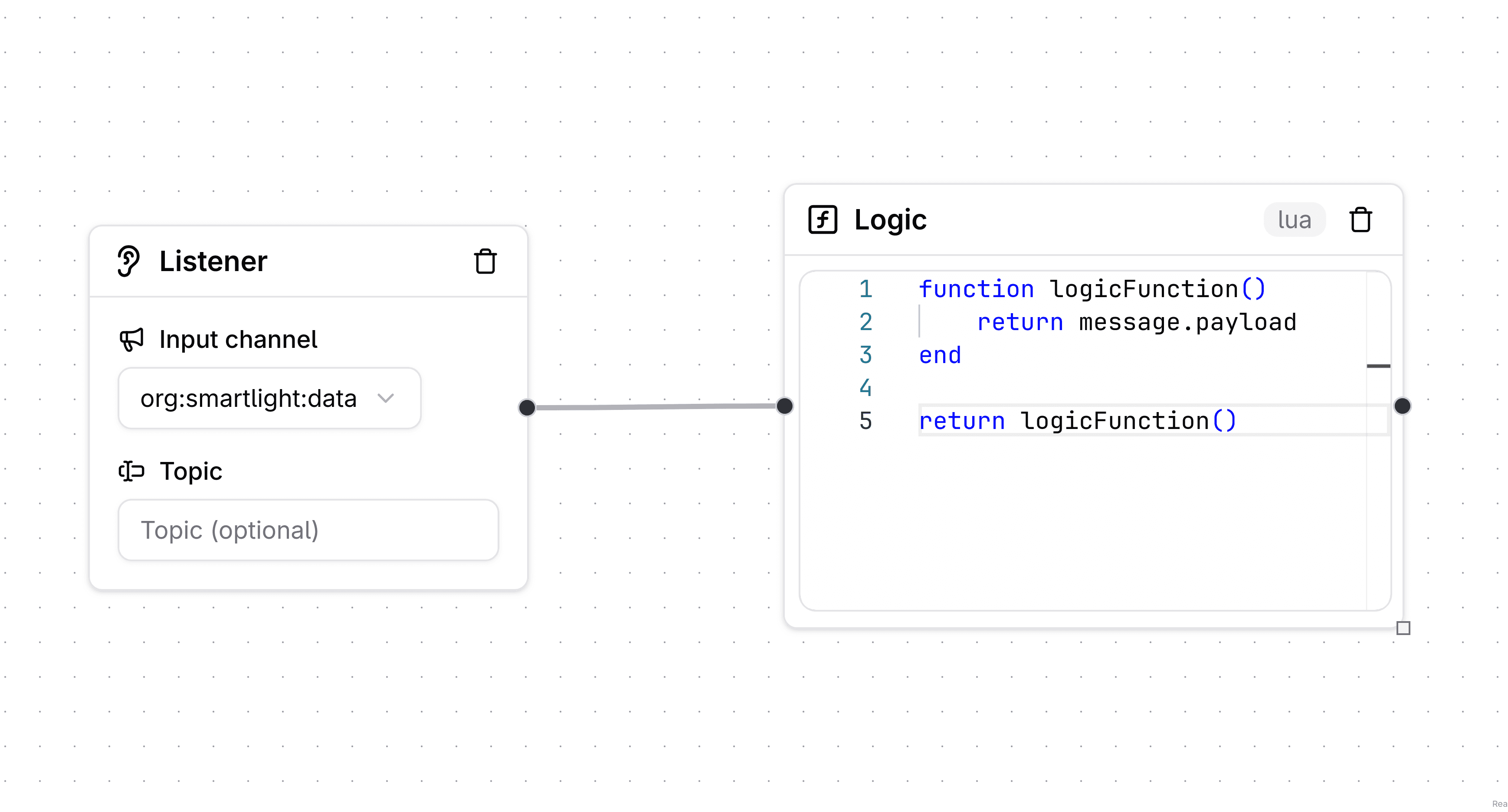 Listener node connected to a Lua script node