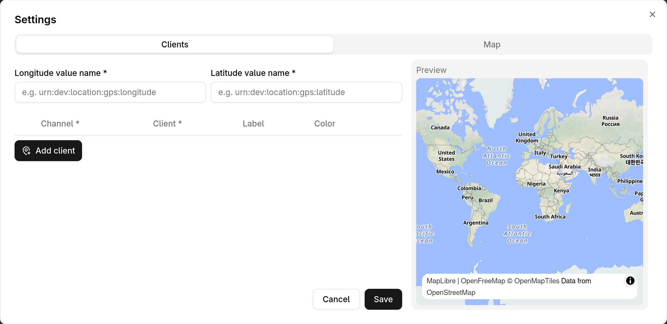 Route Map widget settings